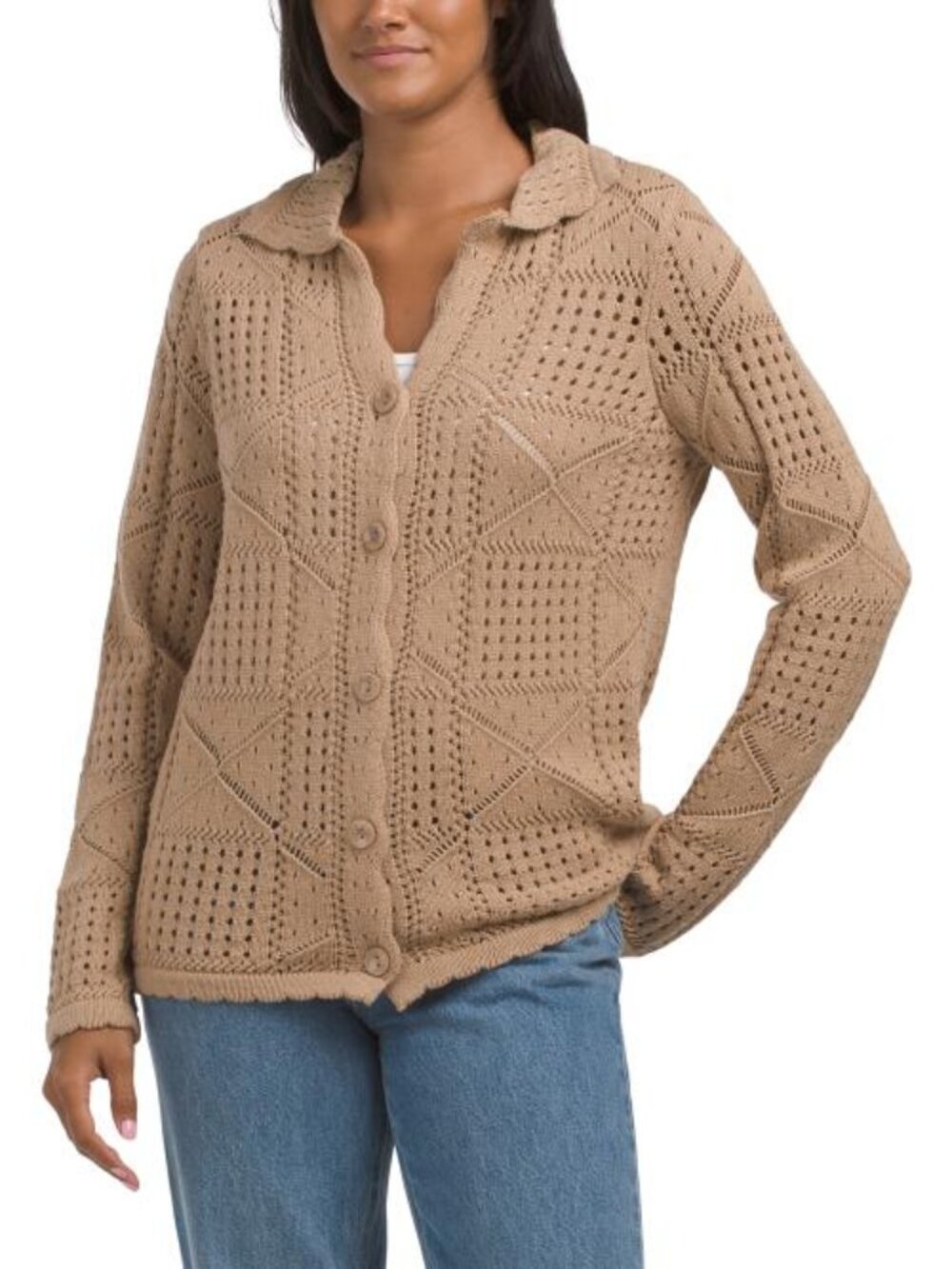 DESIGN HISTORY Cotton Blend Eyelet Button Up Cardigan